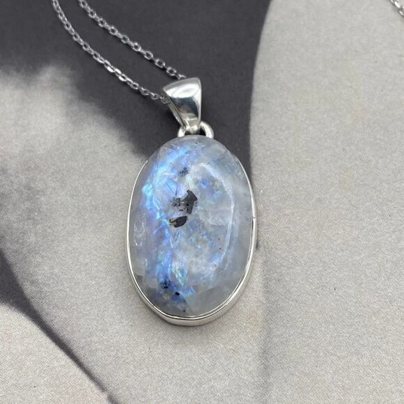 Natural Rainbow Moonstone And Quartz Sterling Silver Necklace - Picture 3 of 8
